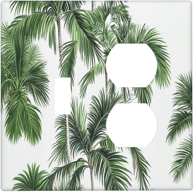 Wallplates Palm Trees Tropical Green Plant Palm Leaf 1 Toggle 1 Duplex Switch Plate Electrical Gfci Faceplate Decorative Light Switch Covers For Bed Room Bathroom Decor