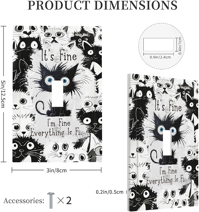 Funny Black Cat Inspirational Quotes Patterns Decorative Light Switch Cover 1 Gang Single Toggle Device Electrical Faceplate Switchplates Decorator Outlet Wall Plate for Kids Room Nursery Decor