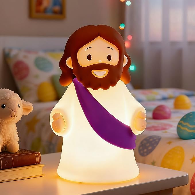 Jesus Night Light Rechargeable Bedside Night Light Dimmable Silicone LED Light Ideal for Religious Gatherings, Gifts for Sunday School, Baptism Presents, Easter Egg Decorations (Purple)