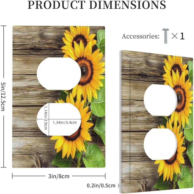 Outlet Covers Sunflowers Rustic Wood 1 Gang Duplex Light Switch Cover Decorative Switch Plates Electrical Receptacle Faceplate Wall Plate For Farmhouse Cabin Decor