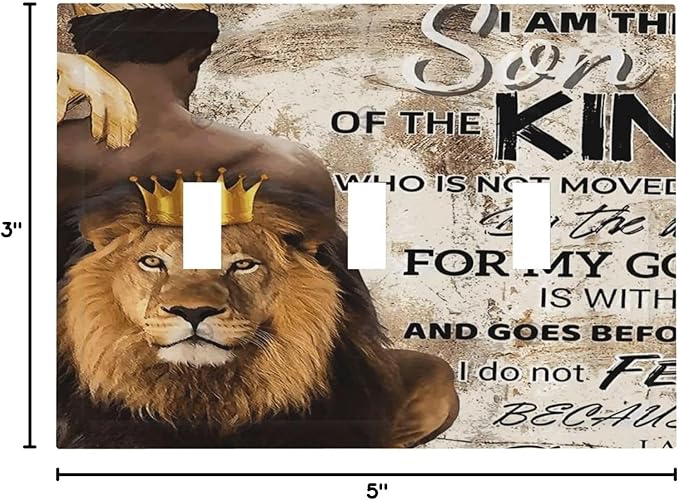 Quotes African Teen Boys Man Afro Lion Wildlife King Blessed 3 Gang Light Switch Cover Decorative Triple Toggle Wall Plate Cover Electrical Face Wallplate Cover