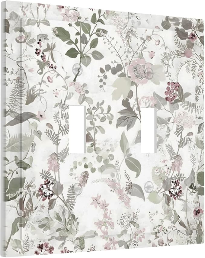 Boho Floral Leaf Vintage Watercolor Flower Decorative Switch Plates 2 Gang Double Toggle Outlet Light Switch Cover Wall Plate Electrical Faceplate for Farmhouse Bedroom Decor