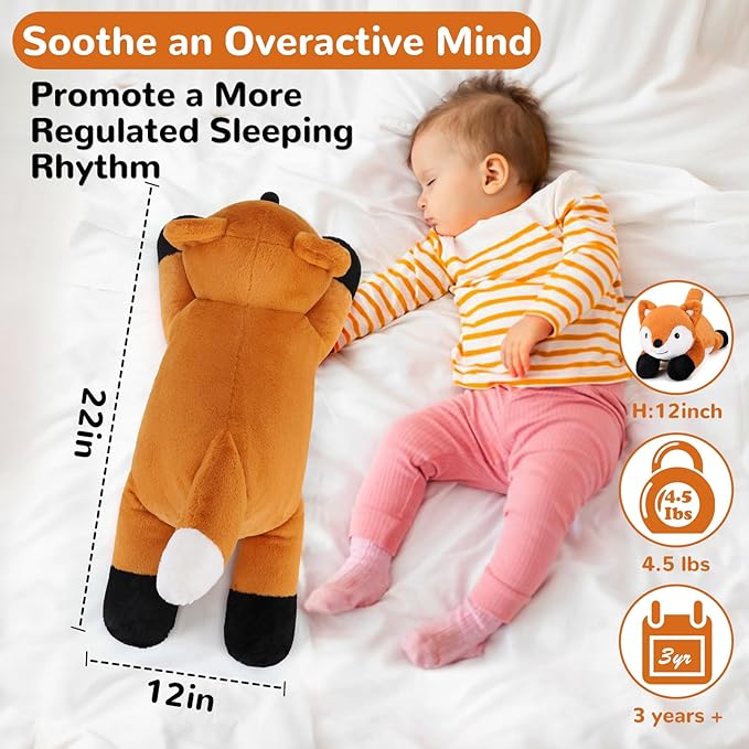 gnomantic Fox Weighted Stuffed Animals - 22 Inch 4.5 Pounds Weighted Plushies Fox - Big Plush Stuffed Animals Pillow - Cute Plush Toys Gifts for Kids & Adults