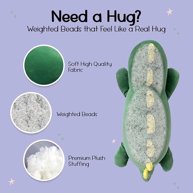 Large Weighted Stuffed Animal 3 lbs, Cute Dinosaur Plush, Dinosaur Stuffed Animal, Weighted Plush Toy Pillow Birthday Gifts for Kids, Women, Girls, Boys, Kawaii, Dax The Dino, Green (22in)