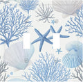 Coastal Blue Coral & Starfish Double Toggle Switch Cover - 2-Gang Standard US Size Watercolor Ocean Treasures Light Switch Covers, Serene Underwater Garden for Beach House Decor