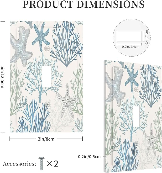 Decorative Light Switch Cover Ocean Beach Theme Starfish Seashell Coral 1 Gang Single Toggle Device Electrical Faceplate Switchplates Decorator Outlet Wall Plate For Bathroom Kids Room