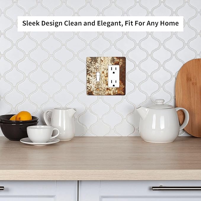 Outlet Covers Vintage Metal Rust Texture Peeling Paint 1 Toggle 1 Rocker Combination Decorative Wall Plate Electrical Switch Plates Light Switch Cover Plate For Farmhouse Cabin Decor