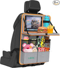 Plzpik Car Backseat Organizer with Tablet Holder,11 Storage Pockets with Foldable Food Tray, Protector Kick Mats for Kids, Travel Accessories Organizer (Orange, 1Pack with Food Tray)