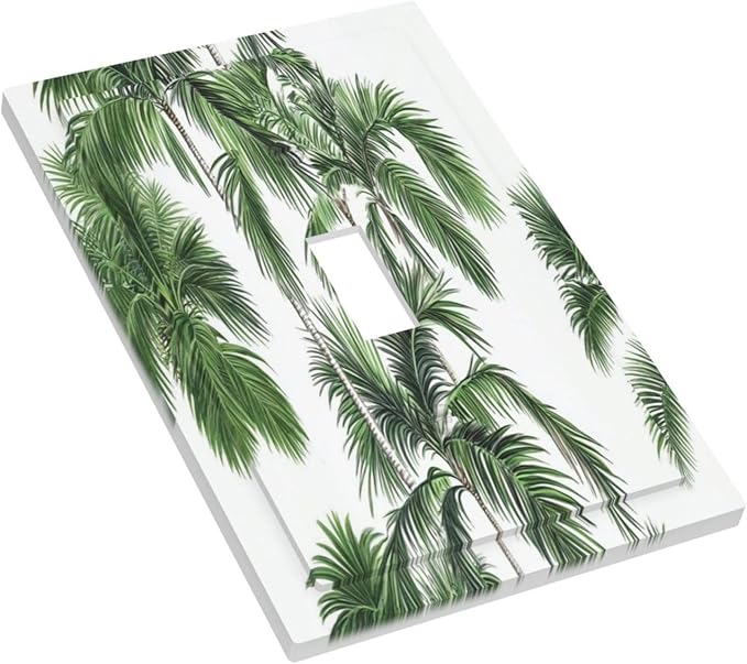 Decorative Light Switch Cover Palm Trees Tropical Green Plant Palm Leaf 1 Gang Single Toggle Device Electrical Faceplate Switchplates Decorator Outlet Wall Plate For Bed Room Bathroom