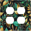 Outlet Covers Vintage Dark Green Vine Leaf Golden Plants 2 Gang Double Duplex Decorative Light Switch Covers Electrical Wallplates Socket Faceplate for Bed Room Cabin Decor