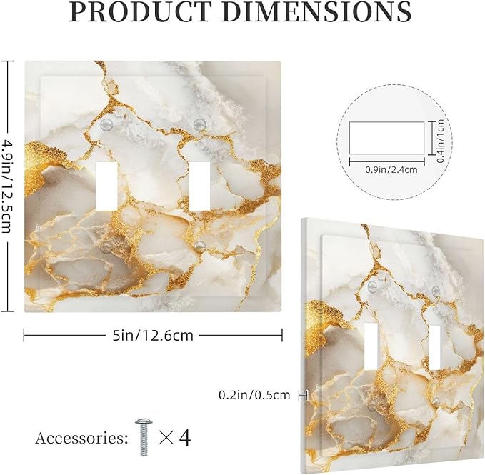 Gold Marble Crack Simple Abstract Print Decorative Switch Plates 2 Gang Double Toggle Outlet Light Switch Cover Wall Plate Electrical Faceplate for Bathroom Kitchen Home Decor