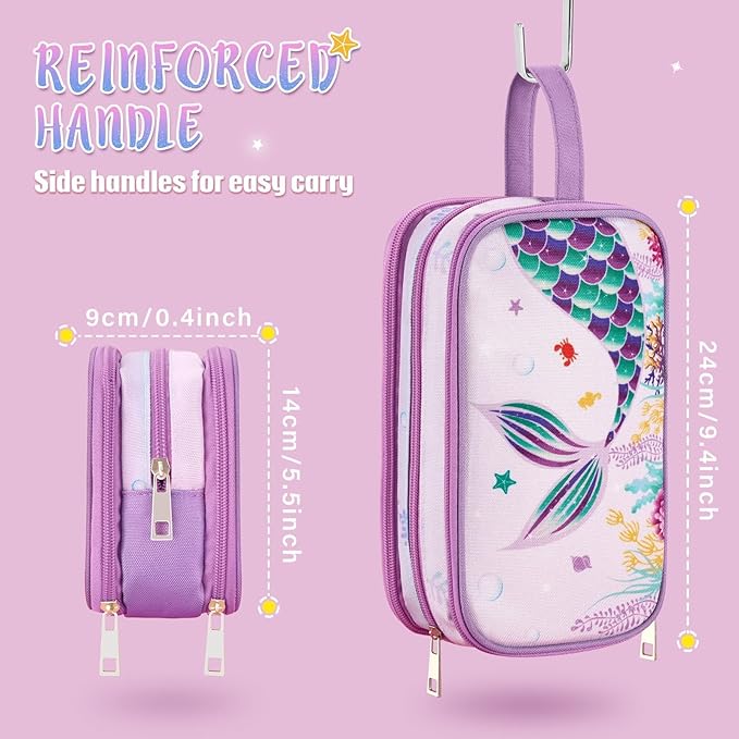 Mermaid Toiletry Bag - Kids Toiletry Bag for Girls Christmas Birthday Gift Camping Travel Toiletry Case Toiletries Makeup Cosmetic Pouch Pink Water-resistant Wash Bag Dopp Kit with Mesh Pocket