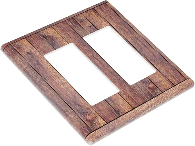 Decorative Outlet Covers with Wood Texture Rustic Vertical Planks Brown Design 2 Gang Wall Plate Double Rocker Light Switch Cover Switch Plate Cover Vintage Aesthetic Kitchen/Bedroom Decor