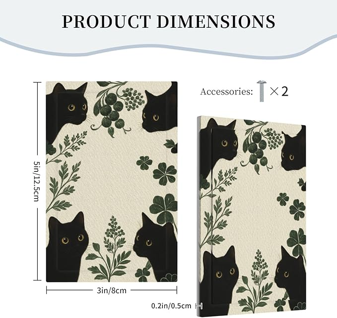 Decorative Light Switch Cover Plate Funny Black Cat Green Leaf 1 Gang No Device Single Blank Outlet Covers Wall Plates for Electrical Outlets Faceplate for Bedroom Home Decor