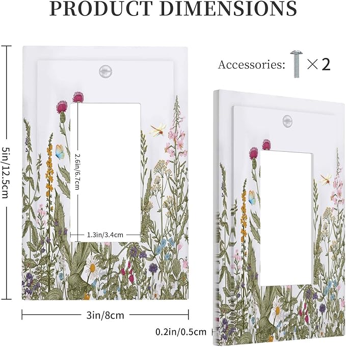 Rustic Wild Floral Vintage Teal Botanical Single Rocker Outlet Wall Plate Decorative Decora Electrical Gfci Switchplate for Kitchen Bathroom Home Decor