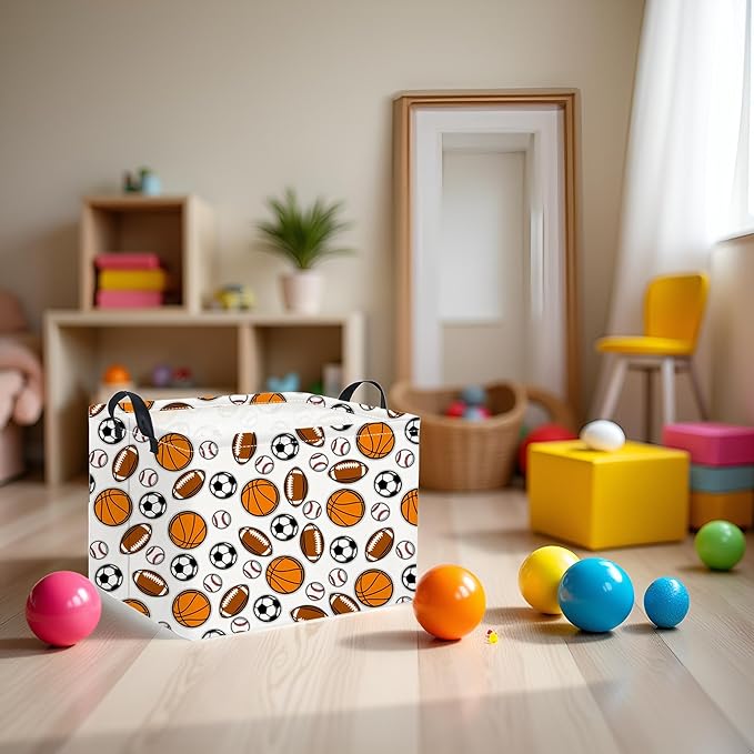 HIYAGON Rectangular Easter Basket Baby Girl Basket Fabric Storage Bin Organizer Box Room Decor(Sports)