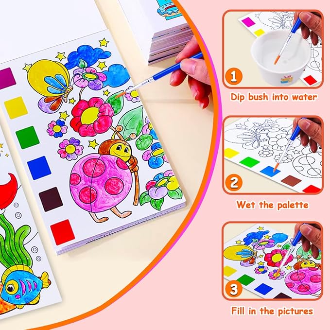 JUNQIU 4Pack Paint with Water Books for Kids, Watercolor Painting Coloring Books for Toddlers, Magic Paint Set for Kids, Art Craft Kits Easter Basket Stuffers For Girls Boys
