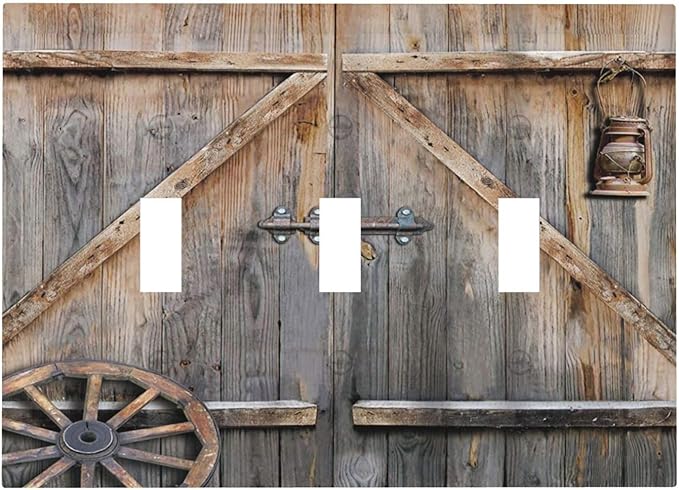 Wood Garage Barn Door Cabin 3 Gang Light Switch Cover Decorative Triple Toggle Wall Plate Electrical Faceplate Switch Plug Face Plate
