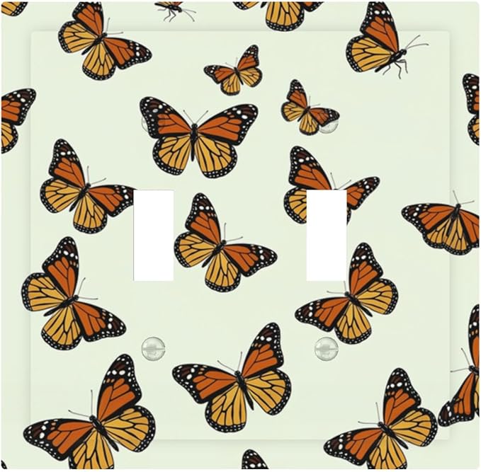 Monarch Butterfly Double Toggle Switch Cover - 2-Gang Standard US Size Butterfly Migration Light Switch Covers, Vibrant Orange Whimsical Garden for Girls Room