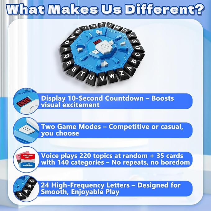 Resflycheng Word Game Family Board Game with Digital Display Timer and 2 Categories Modes Fun Fast-Paced 24-Letter Game for Learning Party Interactive (Blue)