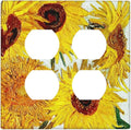 Rustic Sunflower Oil Painting Vintage Flowers Outlet Covers 2 Gang Double Duplex Decorative Light Switch Covers Electrical Wallplates Socket Faceplate for Bed Room Living Room Decor