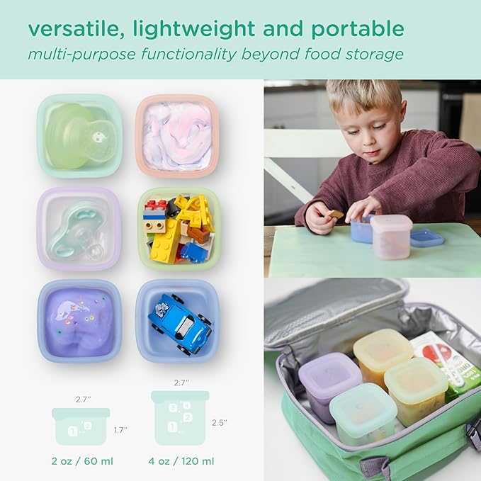 Olababy Clear Sense Silicone Storage Containers 4pk for Baby Food, Snacks, Formula, Puree, Sauce & More | Micro Plastic & BPA-Free | Daycare Essentials for Toddlers and Kids (Lemon, 4 oz / 120 ml)