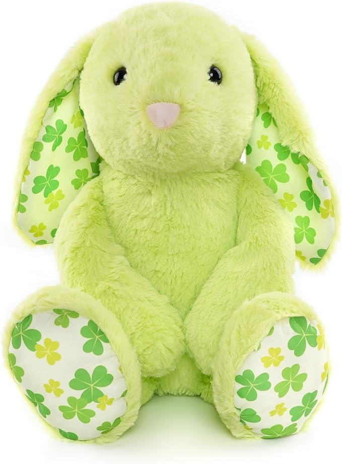 WEIGEDU Green Rabbit Bunny Stuffed Animal Plush Toy with Floppy Ears & Shamrock Print for Kids, Boys, Girls, Babies - Perfect, St. Patrick's Day, Birthday, Easter, Christmas, Bedtime Gift