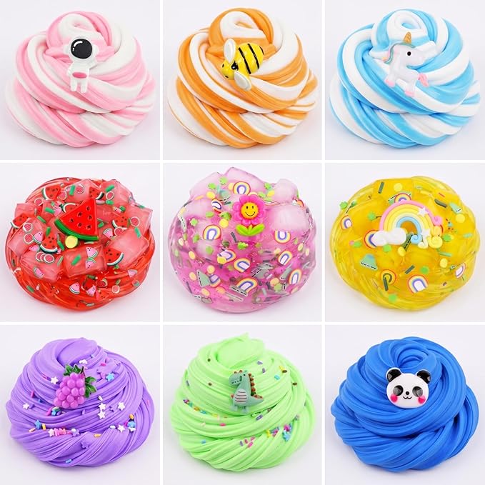 9 Pack Slime Kit, with 3 Jelly Cube Crunchy & 6 Butter Slime, Soft and Non-Sticky for Girls Boys Party Gift, Stress Kids Relief Toys - Classroom Reward, Party Supplies