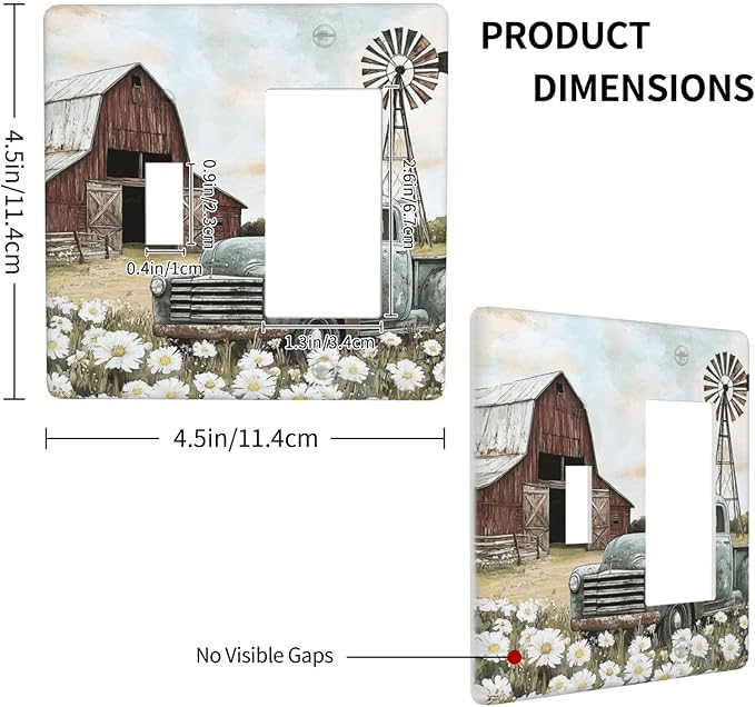 Retro Trucks Old Barn Windmill Teal Car Rustic Outlet Covers 1 Toggle 1 Rocker Combination Decorative Wall Plate Electrical Switch Plates Light Switch Cover Plate for Farmhouse Home Decor