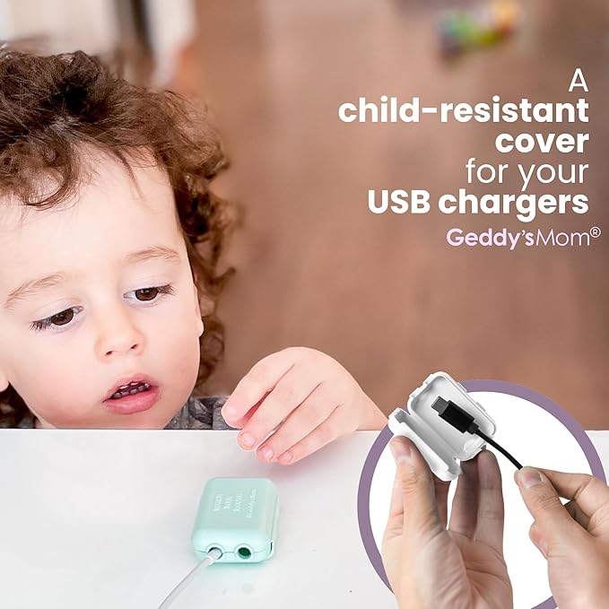 Baby Proof USB Charger Cover – Child-Resistant Cord Tip Enclosure for Standard USB Charging Cables – (3 Pack, Black)
