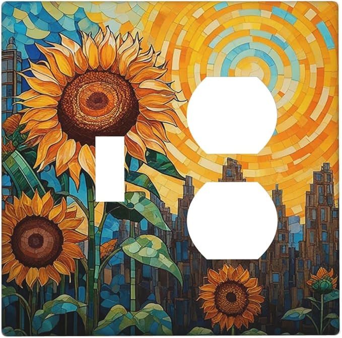 Abstract Sunflower Graffiti Floral Paint Art Flower Wallplates 1 Toggle 1 Duplex Electrical Gfci Faceplate Decorative Light Switch Covers Switch Plate for Bedroom Living Room Decor