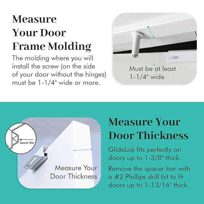 1 Pack – GlideLok Child Safety Door Top Lock | for Interior & Exterior Doors | Lock & Unlock from Both Sides | Stop Kids, Pets, Dogs & Cats from Opening Doors