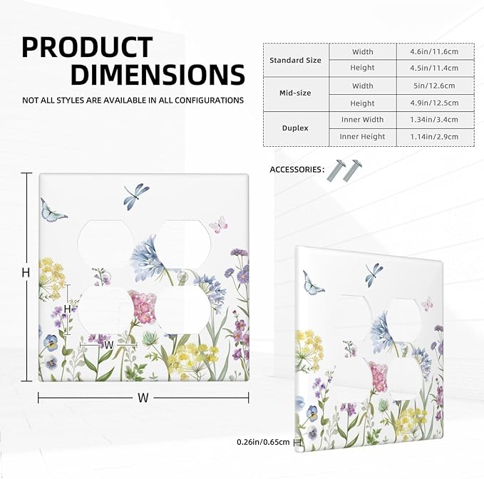 Colorful Wildflowers Dragonfly Lavender Butterfly Insect Outlet Covers 2 Gang Double Duplex Decorative Light Switch Covers Electrical Wallplates Socket Faceplate for Bedroom Living Room Decor