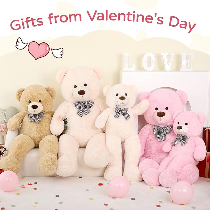 MaoGoLan Giant Pink Teddy Bear Stuffed Animal 5 Feet,Soft Cuddly Smiling Face Big Teddy Bear Plush Gift for Boyfriend Girlfriend