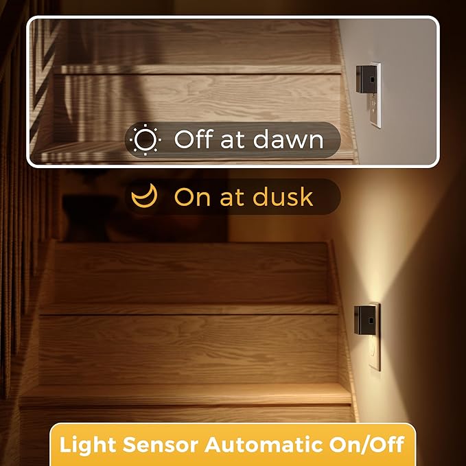 L LOHAS LED Night Light 2 Pack, Night Lights Plug into Wall, Dusk to Dawn Sensor, Soft White 3000K, 0-100LM Adjustable Brightness, Dimmable NightLight for Bathroom Hallway Kitchen