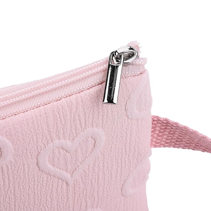 Quilted Baby Diaper and Wipes Pouch Portable Mommy Bag for Stroller Reusable Wipes Pouch with Lanyard (Pink Heart)