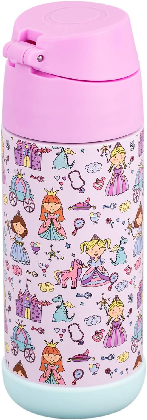 Snug Insulated Kids Water Bottle with Straw & Spout – Double-Wall Stainless Steel, Leakproof, Easy-Flip Lid – For School, Travel, Toddlers & Big Kids - Princess, 12oz