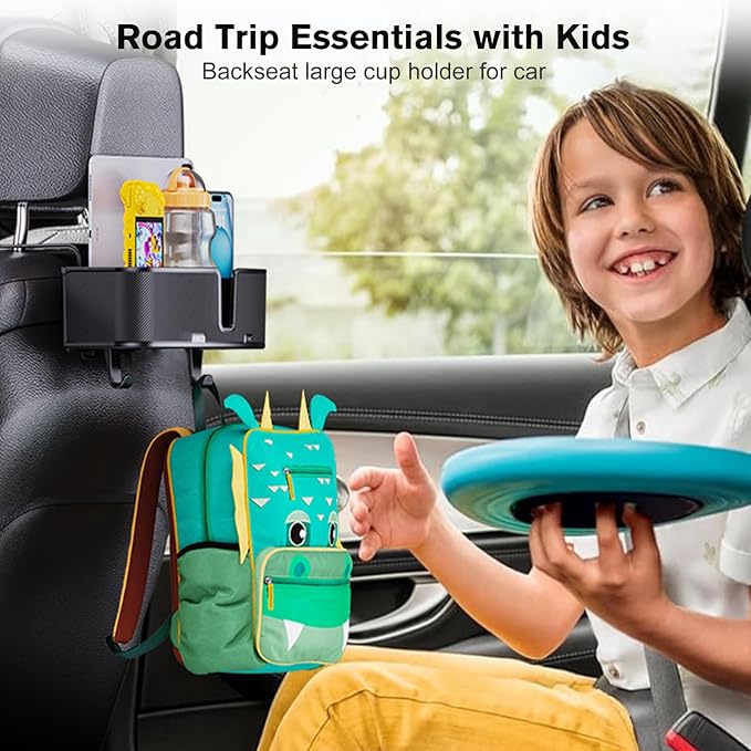 MAGJIEYX Car Headrest Cup Holder for Back Seat Organizer for Multi-Hanging Snack Storage Box with Strong Hooks for Kids and Uber Backseat Passengers Share Rid for Travel Accessories