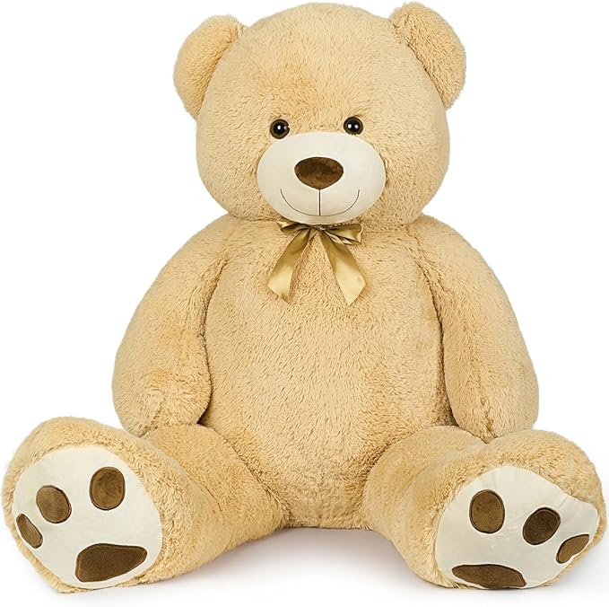 MaoGoLan Giant Teddy Bear Stuffed Animal, 52" Large Tan Teddy Bear Plush Toy with Cute Bow Tie & Footprints, Soft Sunggle Bear Plushies Gift for Kids Grilfriend Wife on Christmas Birthday Baby Shower