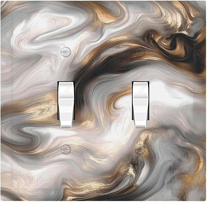 Decorative Switch Plates Grey Brown Swirl Marble Texture 2 Gang Double Toggle Outlet Light Switch Cover Wall Plate Electrical Faceplate For Bathroom Kitchen Decor