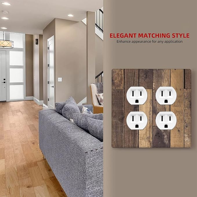 Cool Brown Wood Style Vintage Rustic Print Outlet Covers 2 Gang Double Duplex Decorative Light Switch Covers Electrical Wallplates Socket Faceplate for Farmhouse Home Decor