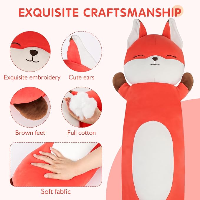 Dalmao 36 inch Orange Fox Stuffed Animal, Soft Cute Fox Body Long Pillow Giant Large Big Jumbo Plushies Toy, Gift for Kids, Boys Birthday