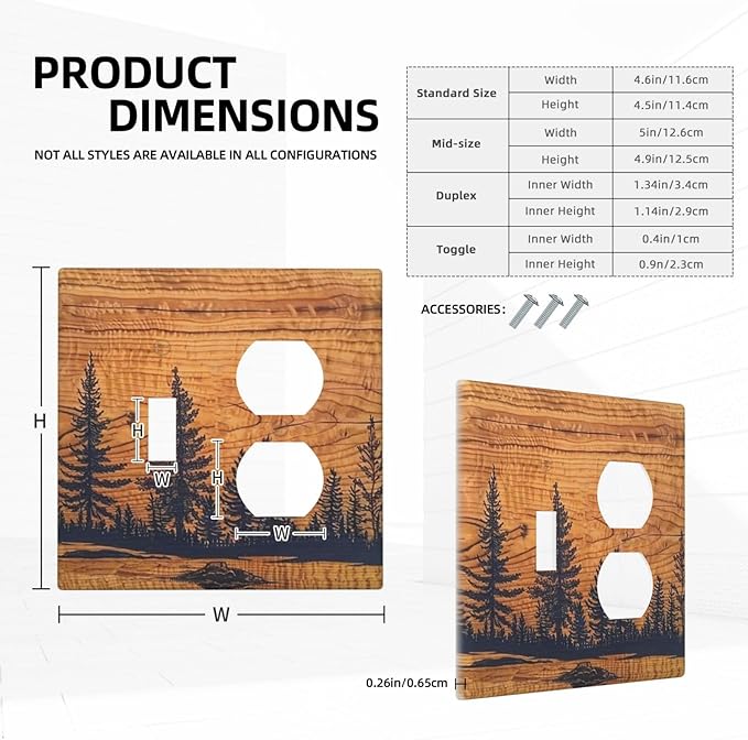 Forest Pine Tree Woodland Woods Grain 2 Gang 1 Toggle/Duplex Combination Outlet Light Switch Cover Combo Wall Plate Electrical Faceplate Decorative Dual Device Switchplate(Not Wood)
