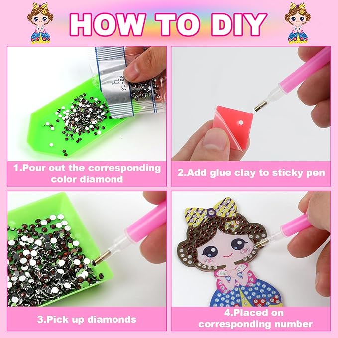 Labeol Arts and Crafts for Kids Ages 8-12 - Creat Your Own GEM Keychains-5D Diamond Art by Numbers GEM Art Kits for Kids Girls Toddler Crafts Age 6-7 6-8 10-12 (Princess)