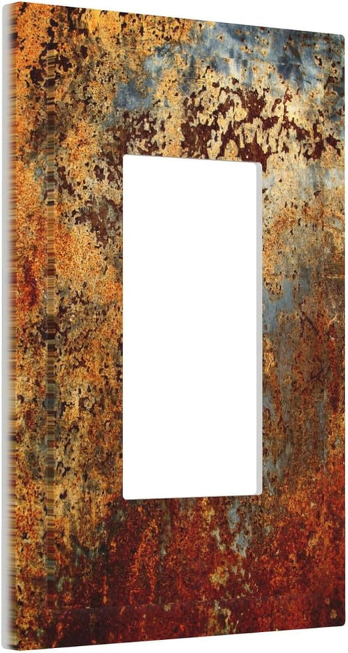 1 Gang Single GFCI/Decorator Rocker Outlet Light Switch Wall Plate Cover Shabby Old Aged Rust Rusty Tumbled Antique Brass Patina Copper Metal Print Decorative One Device Electrical Faceplate Dimmer