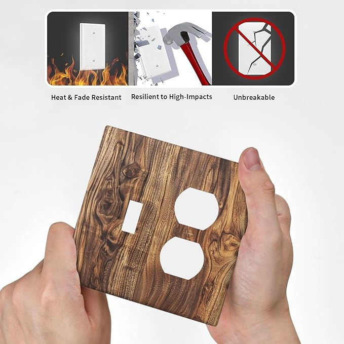 Distressed Wood Brown Wood Texture Wallplates 1 Toggle 1 Duplex Switch Plate Electrical GFCI Faceplate Decorative Light Switch Covers for Farmhouse Home Decor
