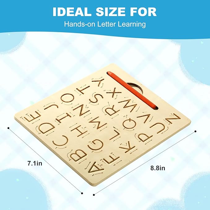 Wooden Letters Practicing Board,Reusable Handwriting Alphabet Tracing Board Double-Sided Toddlers and Preschool Gifts Learning Toys Learning to Write ABC for Kids Ages 3-8