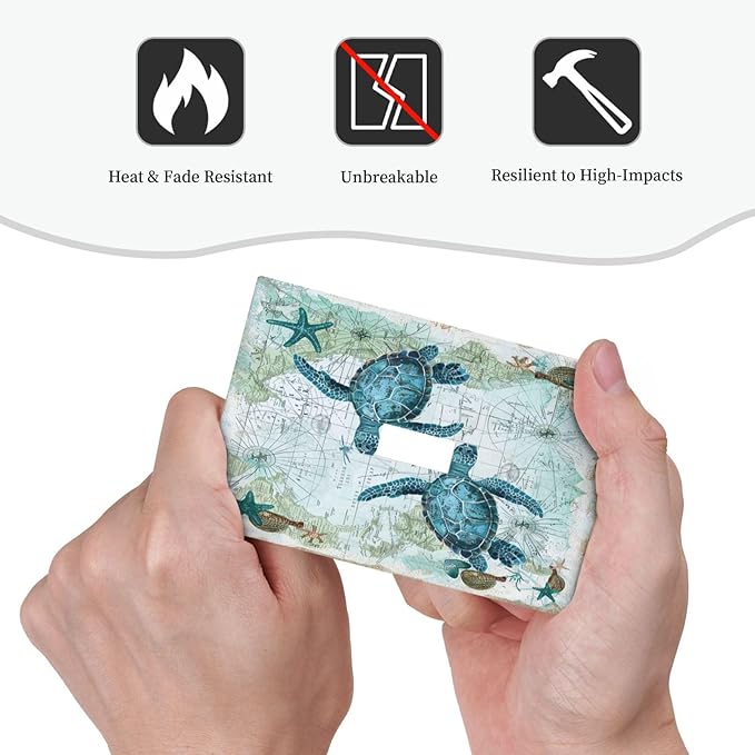 Decorative Light Switch Cover Nautical Green Sea Turtles Beach Blue Ocean 1 Gang Single Toggle Device Electrical Faceplate Switchplates Decorator Outlet Wall Plate For Bathroom Kids Room