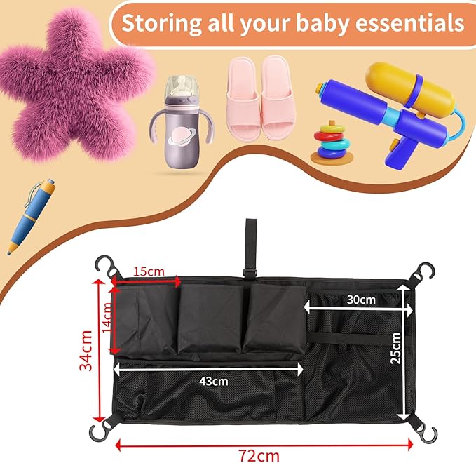 Multi Pockets Cargo Net for Wagon Stroller,Stroller Wagon Cargo Net,Oxford Stroller Organizer,Extra Storage Space for Kids Wagon,Wagon Accessories Universal(28"×13")
