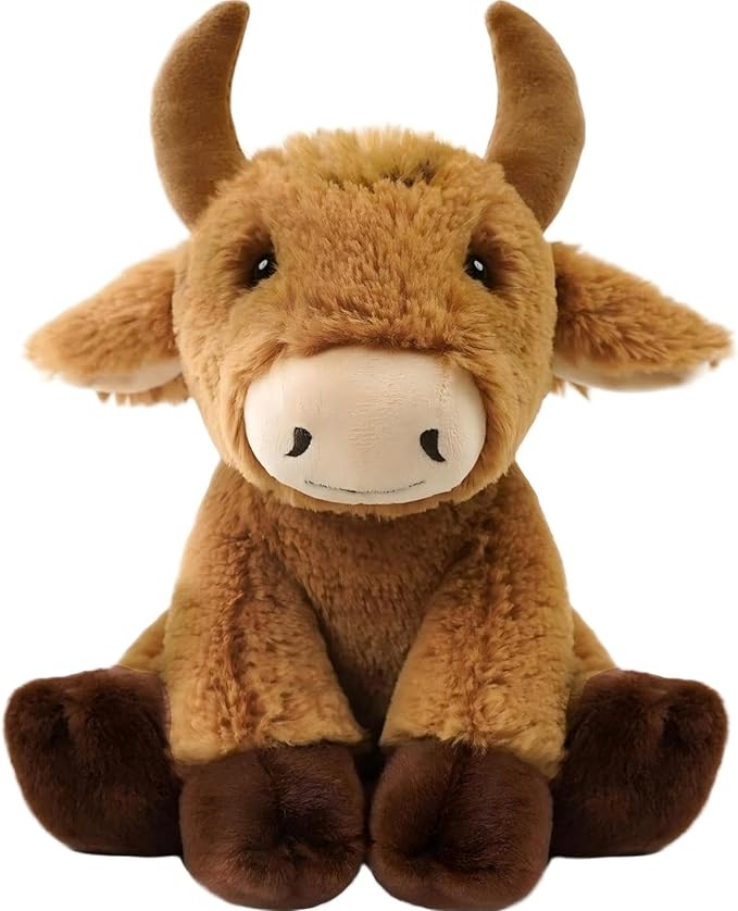 OROZCOR Bull Stuffed Animal, Cute Fluffy Cow Stuffed Animal 8.5in, Soft Longhorn Cow Plush Gifts for Kids Baby Girls Boys (Bull)